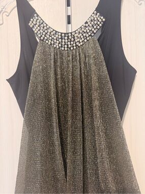Black and Gold Metallic Beaded Halter Dress